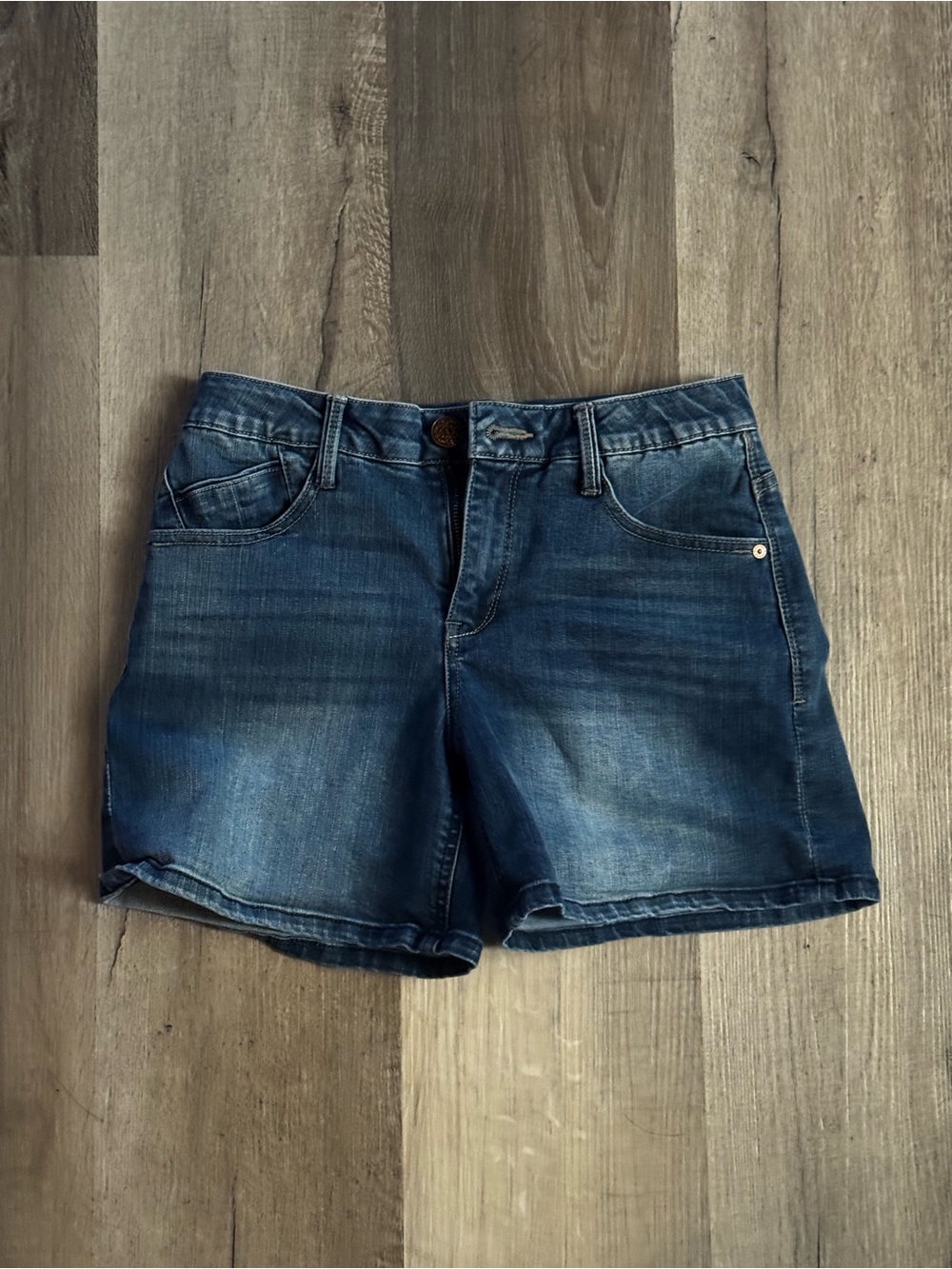 Democracy Womens Dark Blue Distressed Denim Shorts